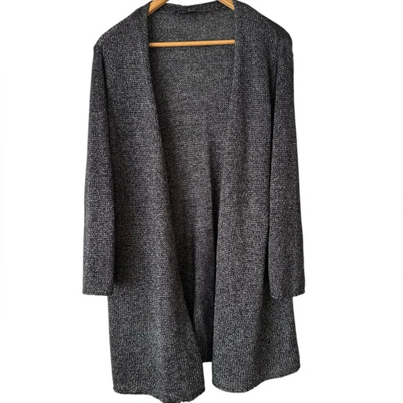 EILEEN FISHER Platinum Gray Linen Blend Shimmer Long Cardigan - Picture 6 of 16